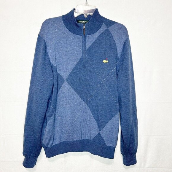 Fairway & Greene Masters Golf 1/4 Zip Argyle Italian Merino Wool Sweater Sz L - Picture 1 of 10